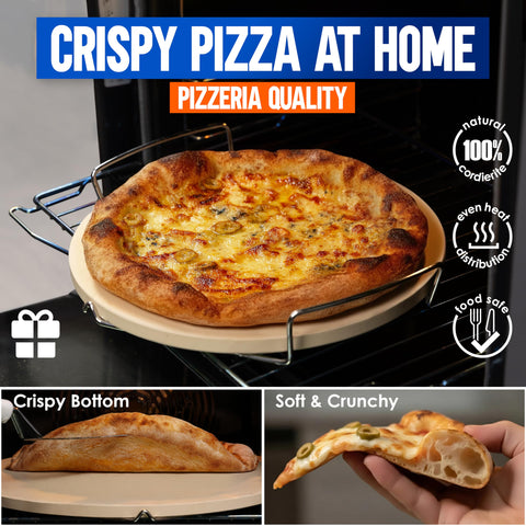 KitchenStar cordierite pizza stone withstands high heat for oven and grill.