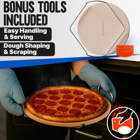 KitchenStar pizza stone on grill for versatile outdoor cooking