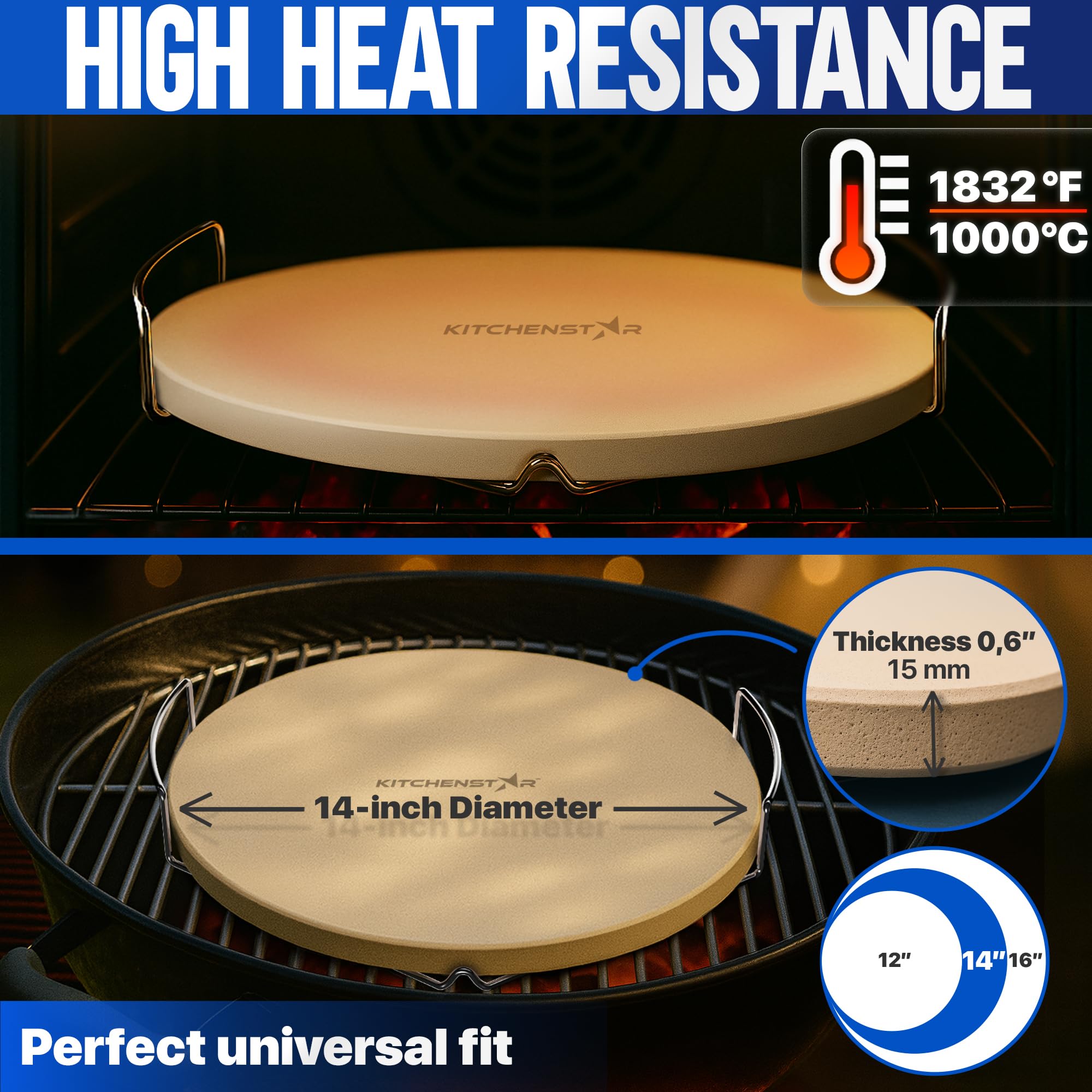 KitchenStar pizza stone suitable for oven and grill use, expanding your cooking options.