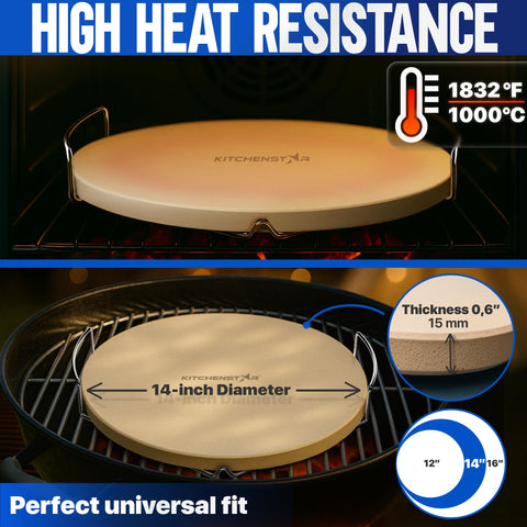 KitchenStar pizza stone suitable for oven and grill use, expanding your cooking options.