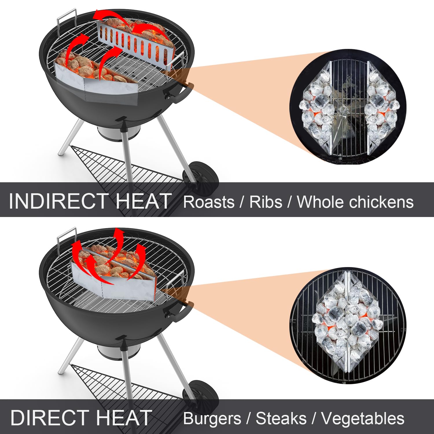 Kitchique basket set accommodates vegetables and steak for versatile grilling