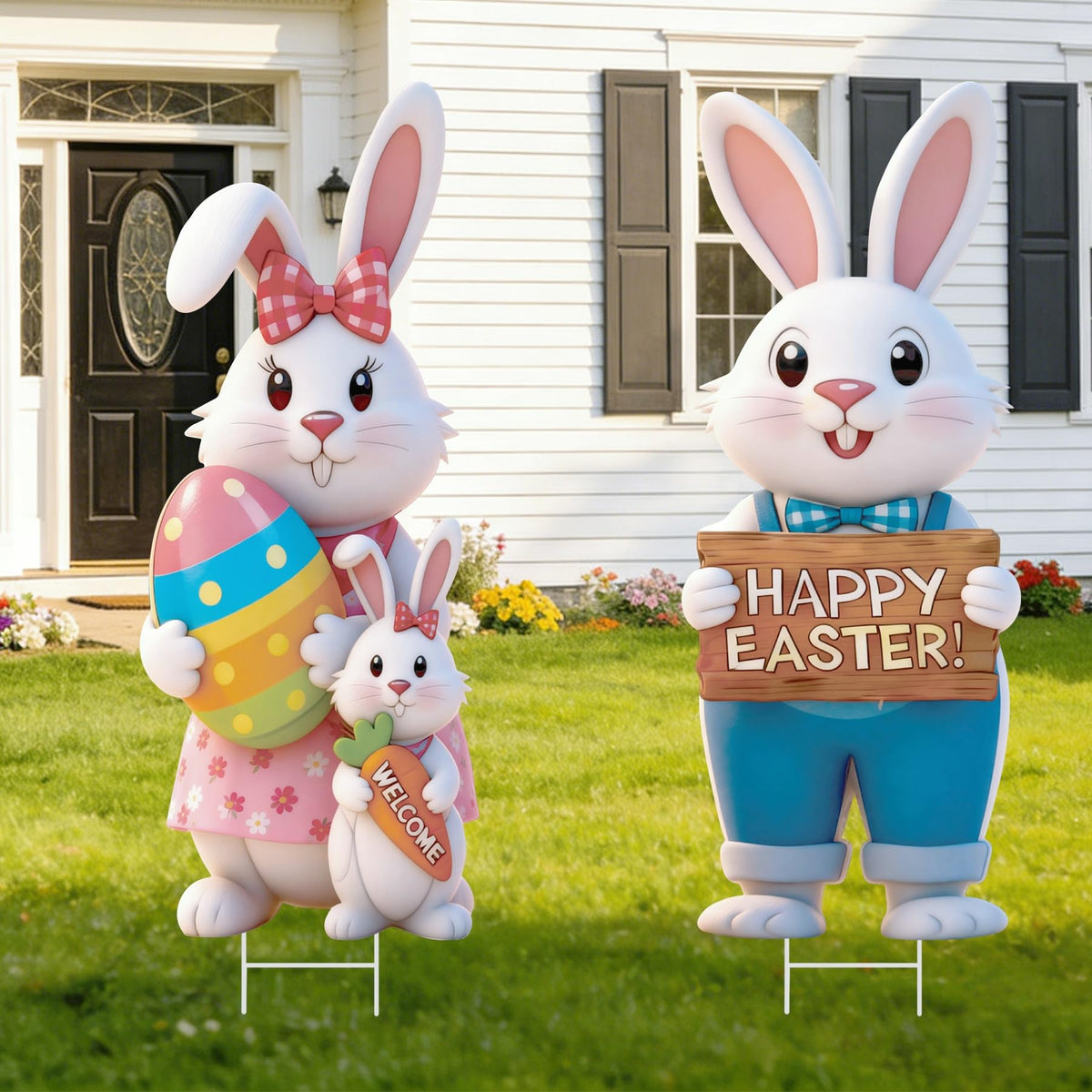 KITCHSTAR Easter bunny yard sign 32in welcomes guests; ideal lawn decor.