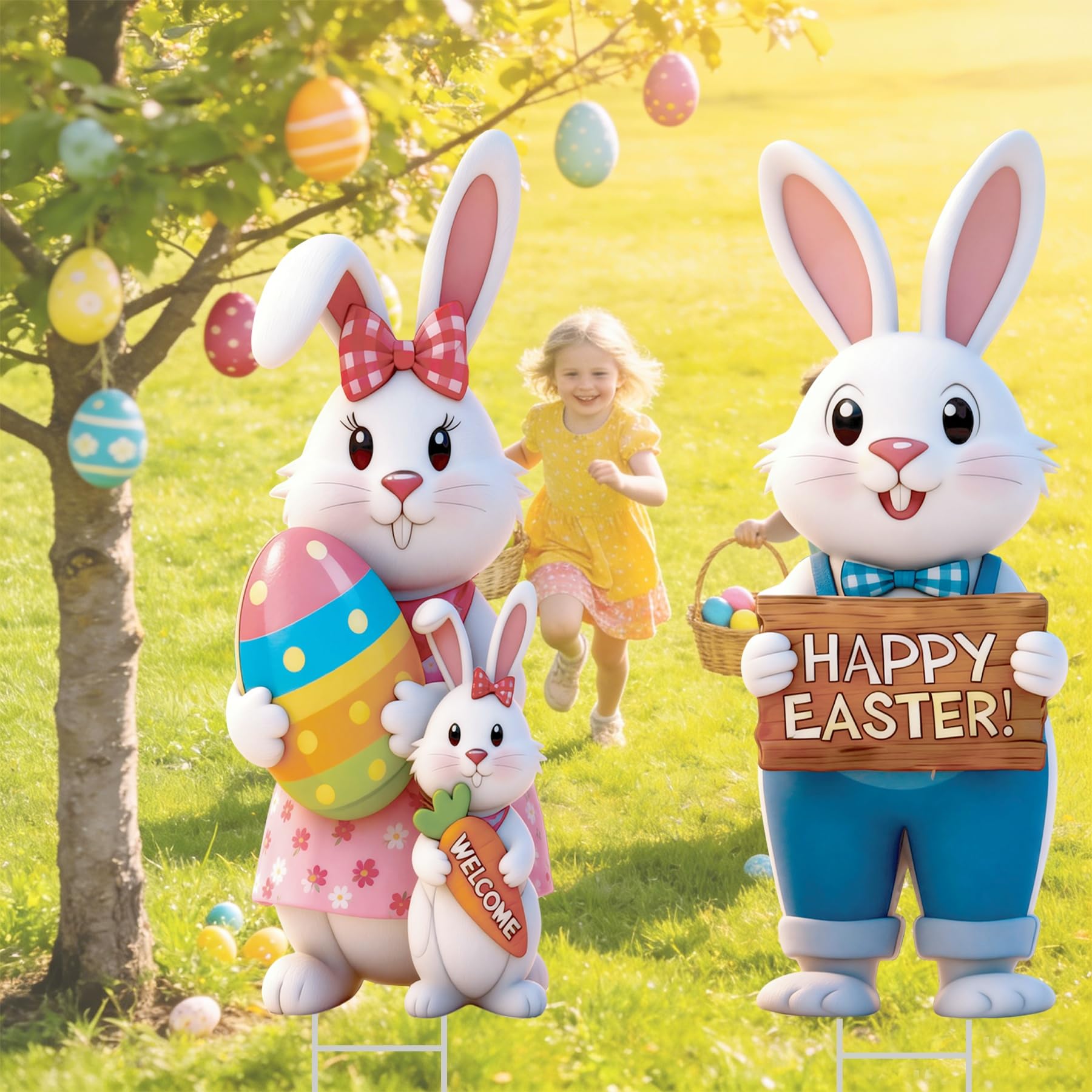 KITCHSTAR Welcome Easter yard sign invites guests outdoors.
