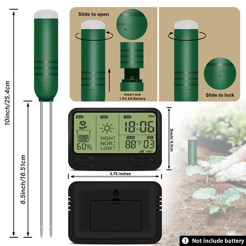 KITHOUSE soil thermometer shows temperature for ideal planting conditions.