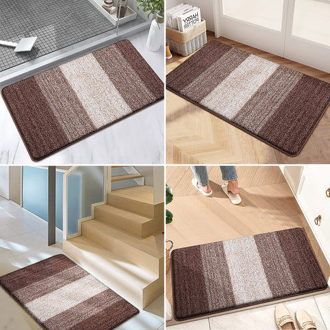 Kitinjoy brown doormat close-up emphasizing dirt-absorbent fibers and state of cleanliness.