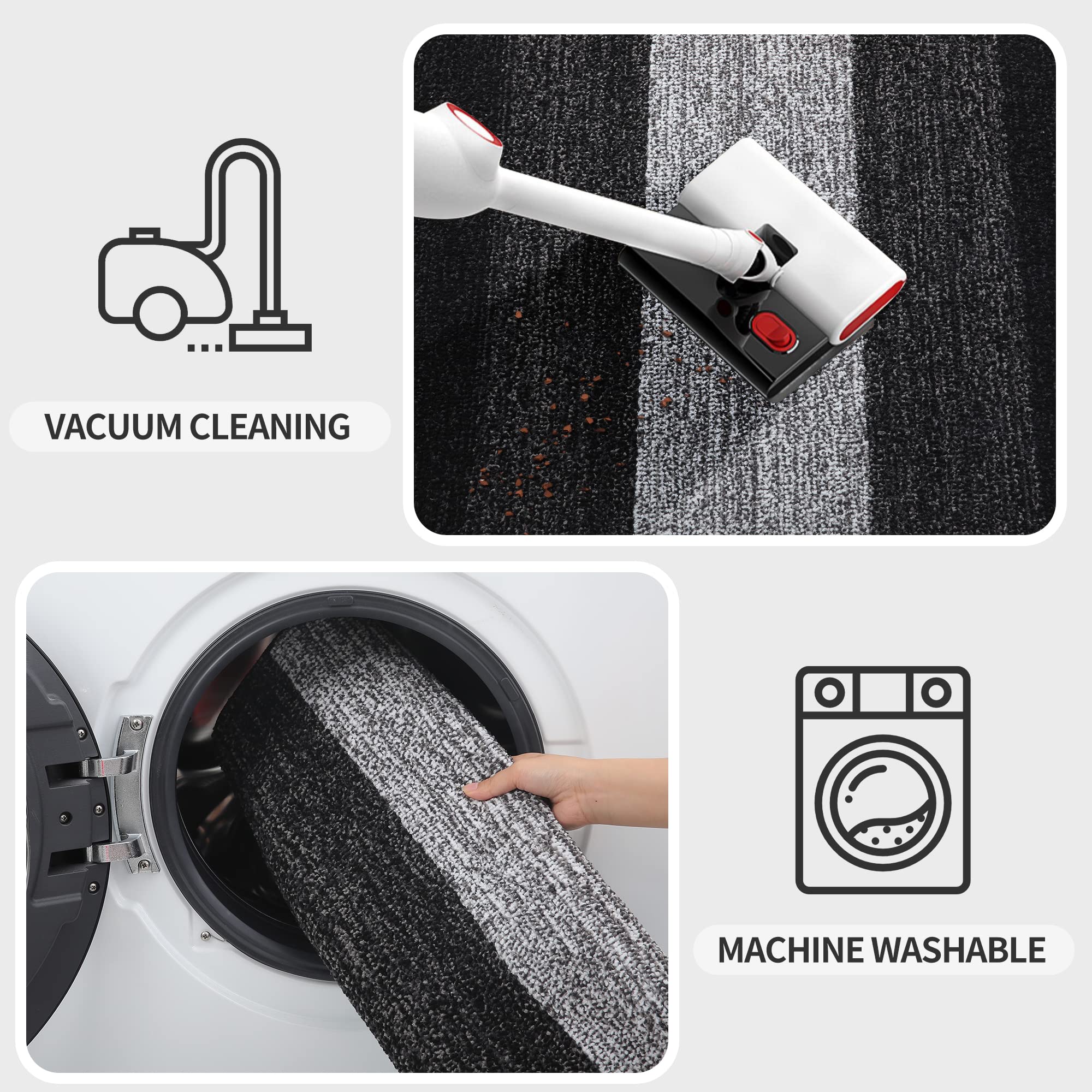 Kitinjoy door mat machine-washable for easy cleaning and maintenance.