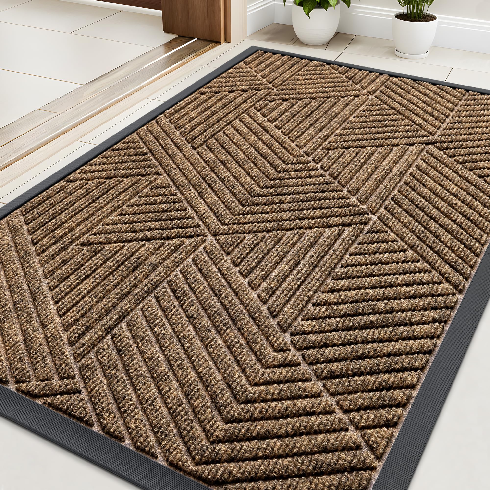 Kitinjoy front door mat traps moisture and dirt to keep entry clean.