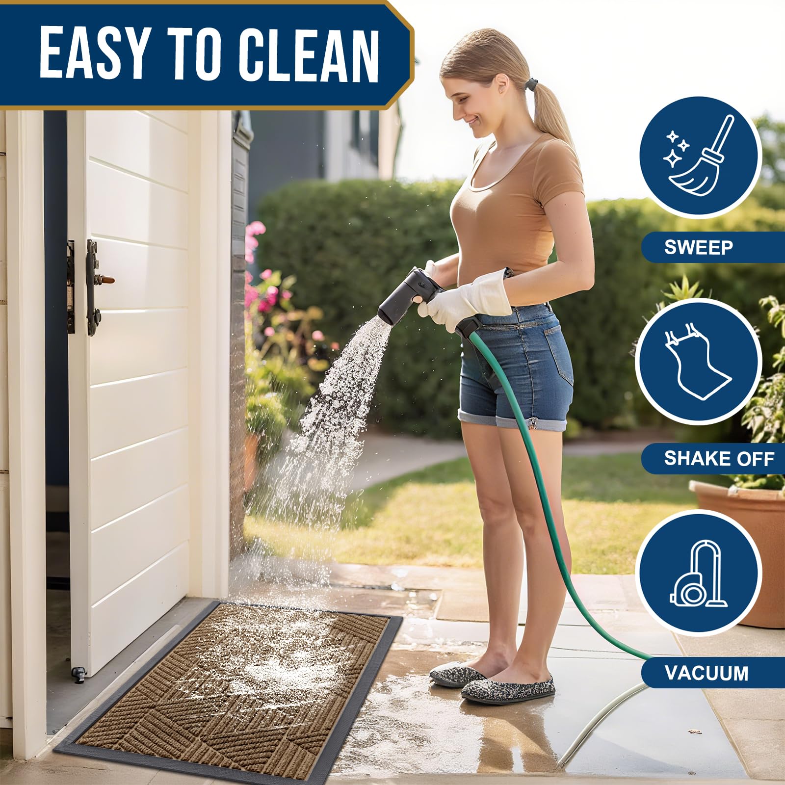 Kitinjoy brown textured surface maintains appearance without fading.