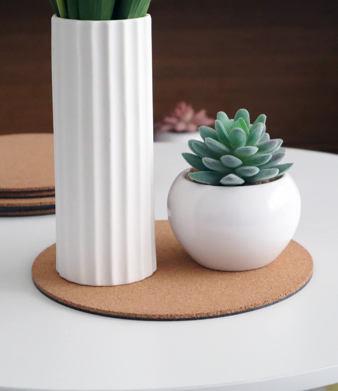 KITLAB natural cork coasters brighten balcony or patio spaces.