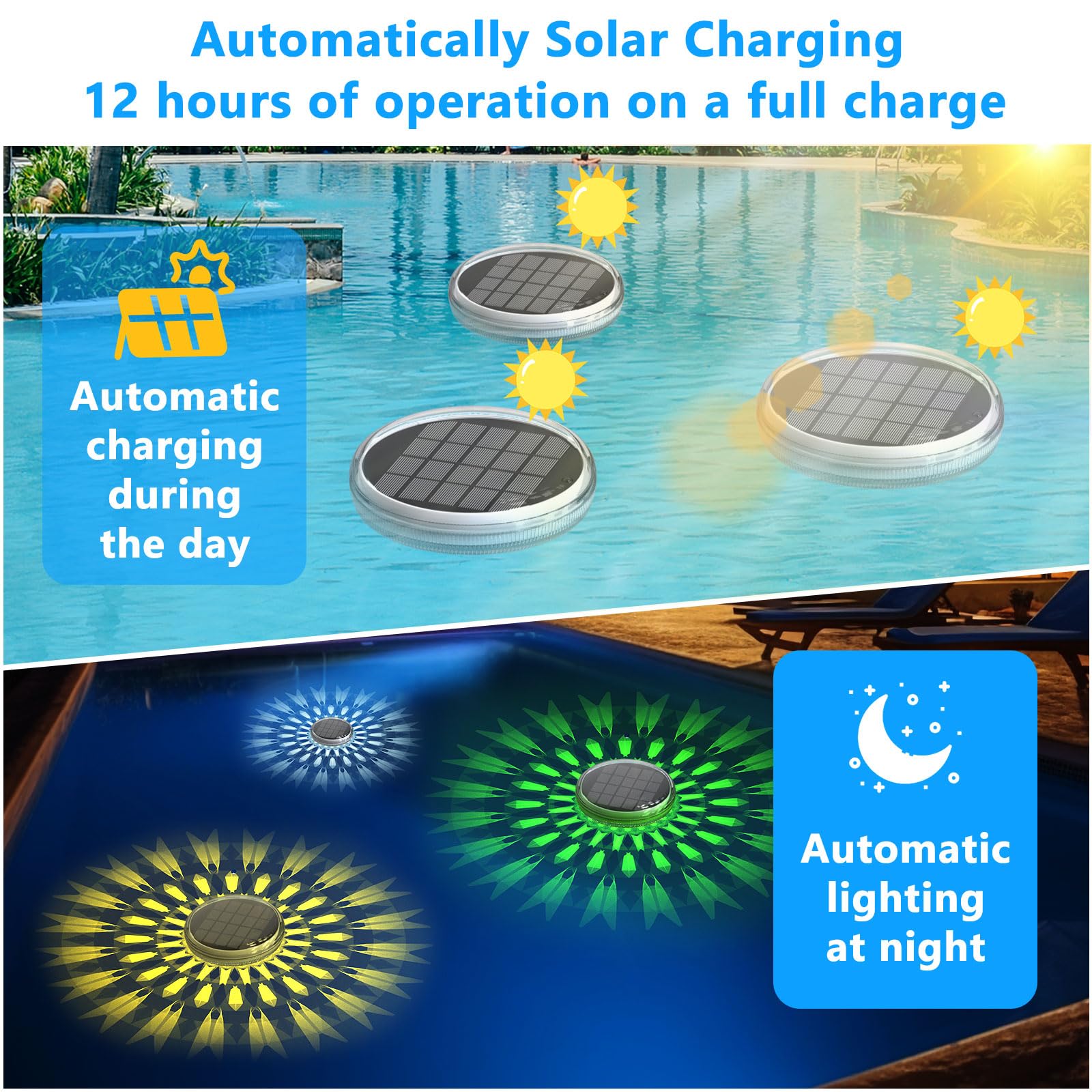 Kitloo floating pool light dynamic RGB shows colorful modes for parties.