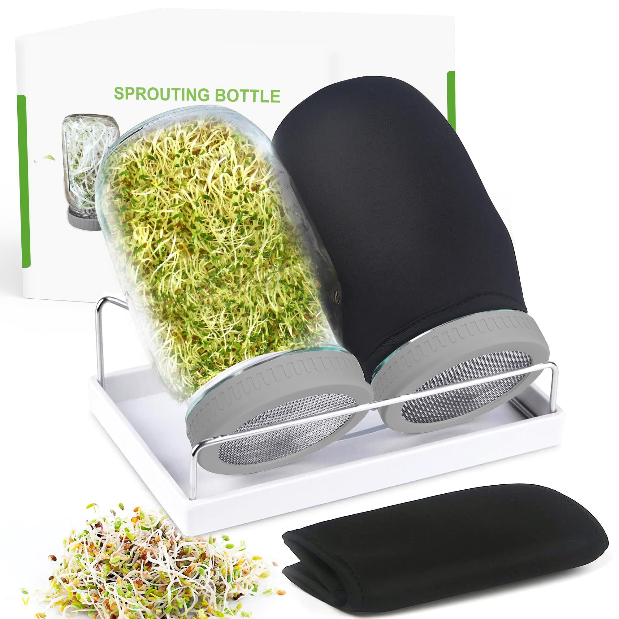 Kitmiido sprouting jar kit with wide-mouth jars for fresh home sprouts and easy planning