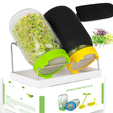 Kitmiido seed sprouting kit with two glass jars for fresh home sprouts.