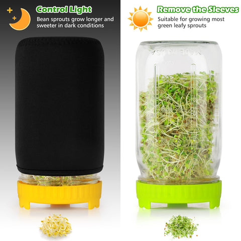 Kitmiido sprout lids transforming jars into efficient sprouters.