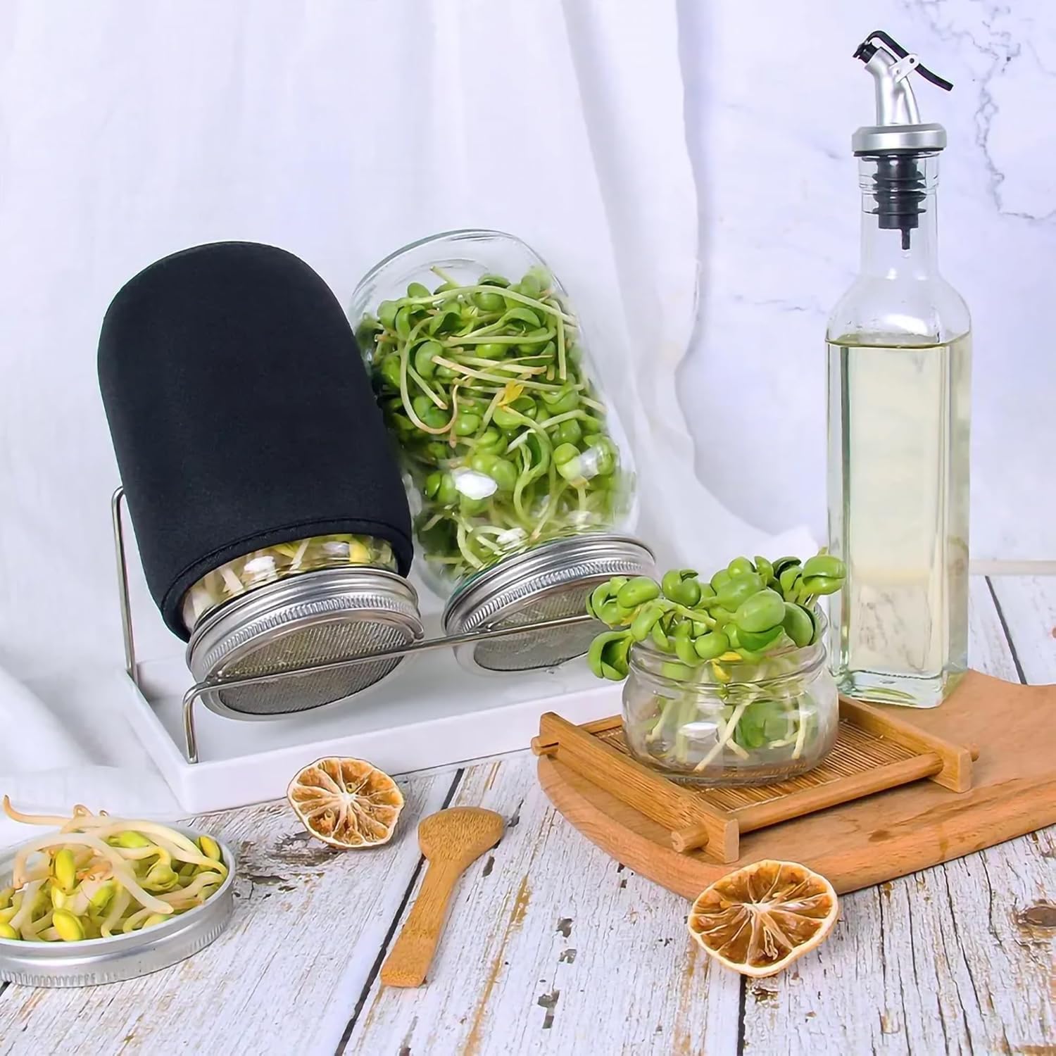 Kitmiido stainless-steel stand improves drainage and airflow for healthy sprouts.