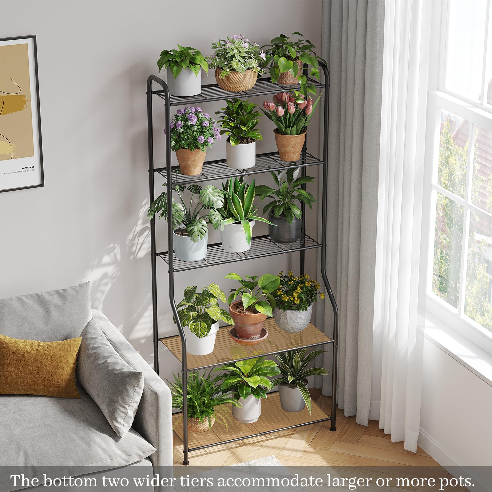Kitsanery plant stand 5-tier assembly-included front view enables quick setup