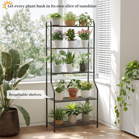 Kitsanery plant stand 5-tier front view shows balanced pot layout for easy access