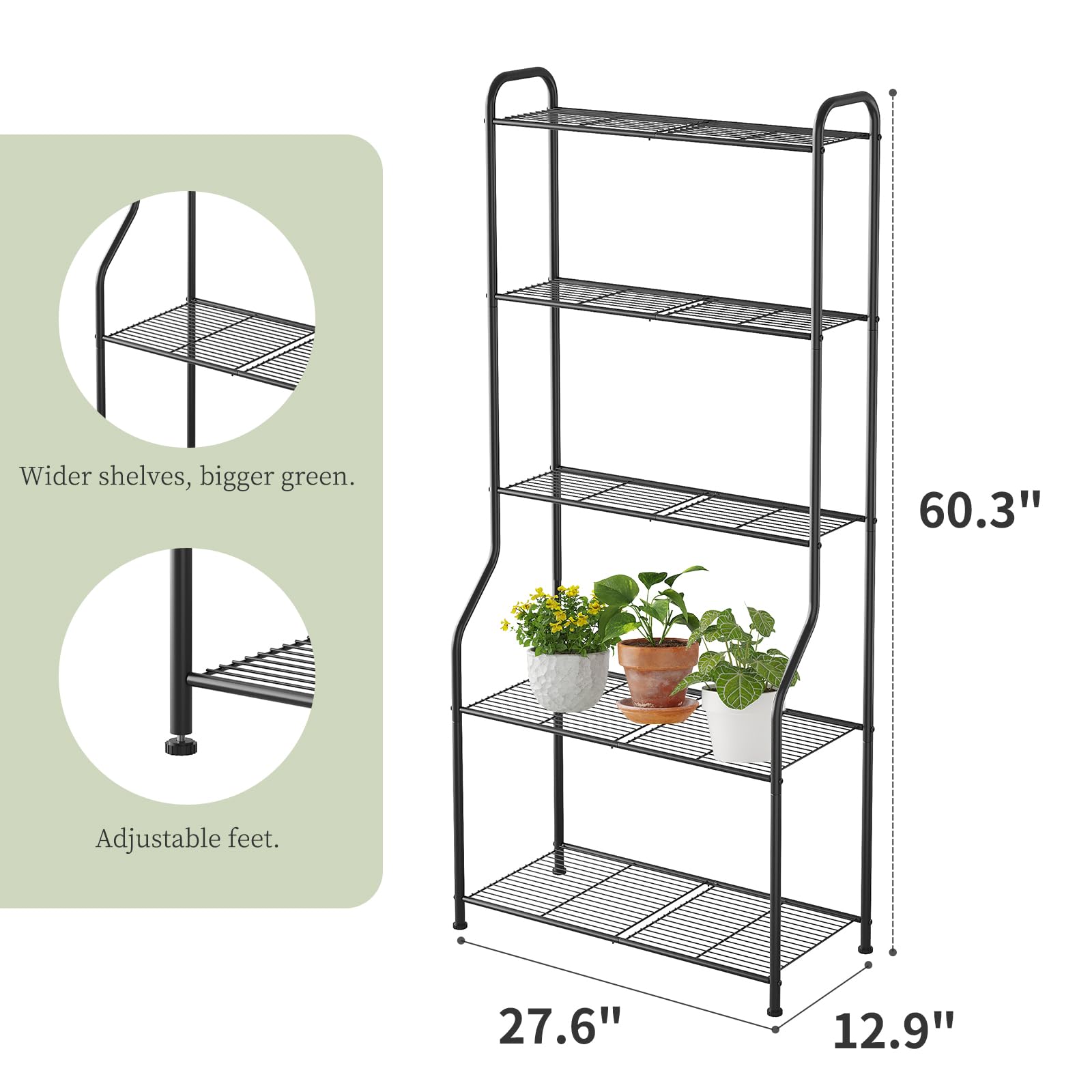Kitsanery plant stand 5-tier lower tiers fit larger pots or seedling trays