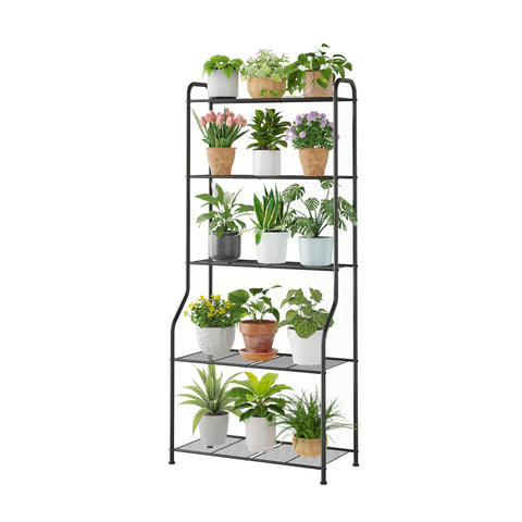 Kitsanery plant stand 5-tier side view highlights sturdy metal framework for vertical gardening