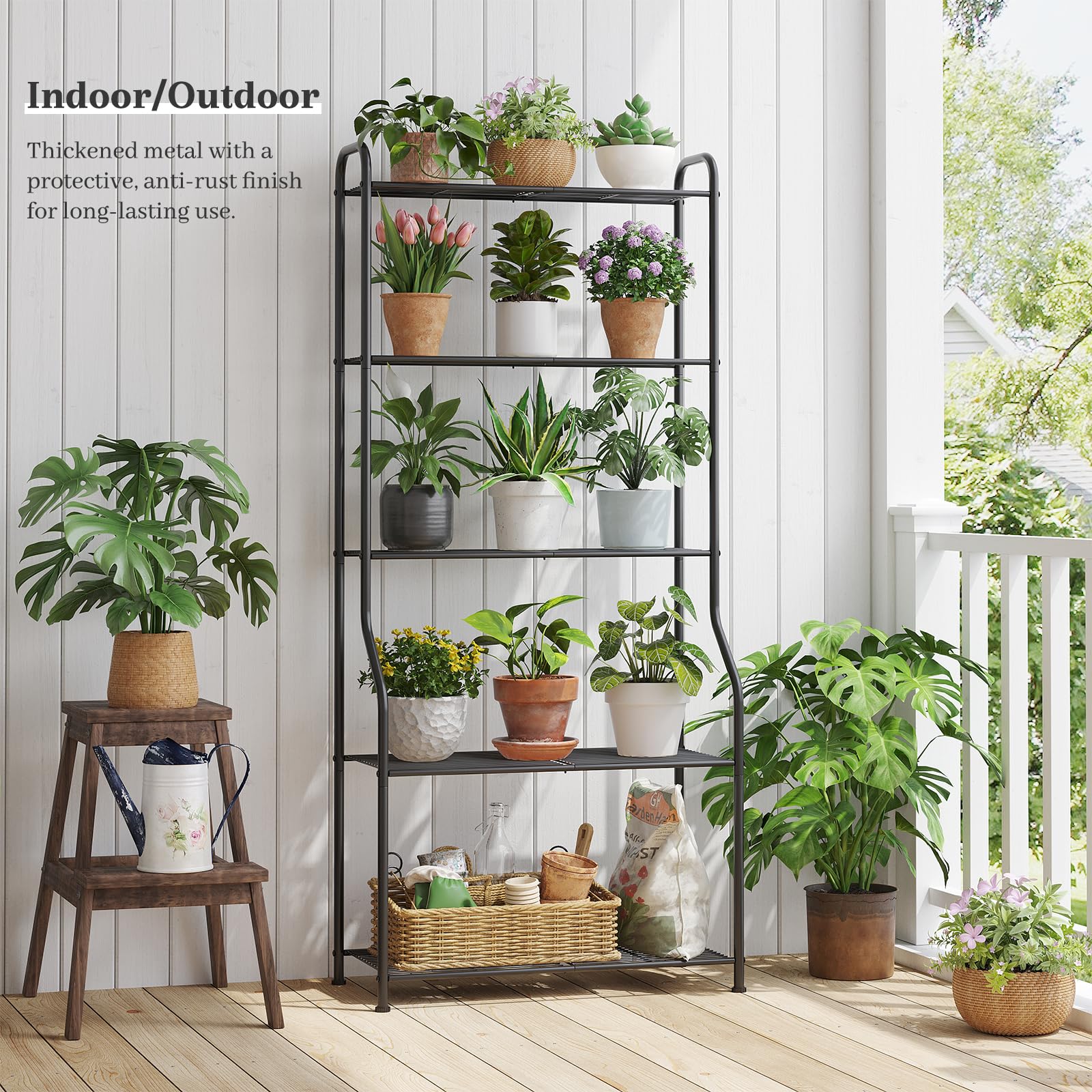 Kitsanery plant stand 5-tier top view reveals breathable shelf spacing for air circulation