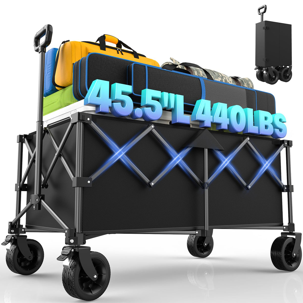 Kitsure collapsible wagon interior space shown for family gear