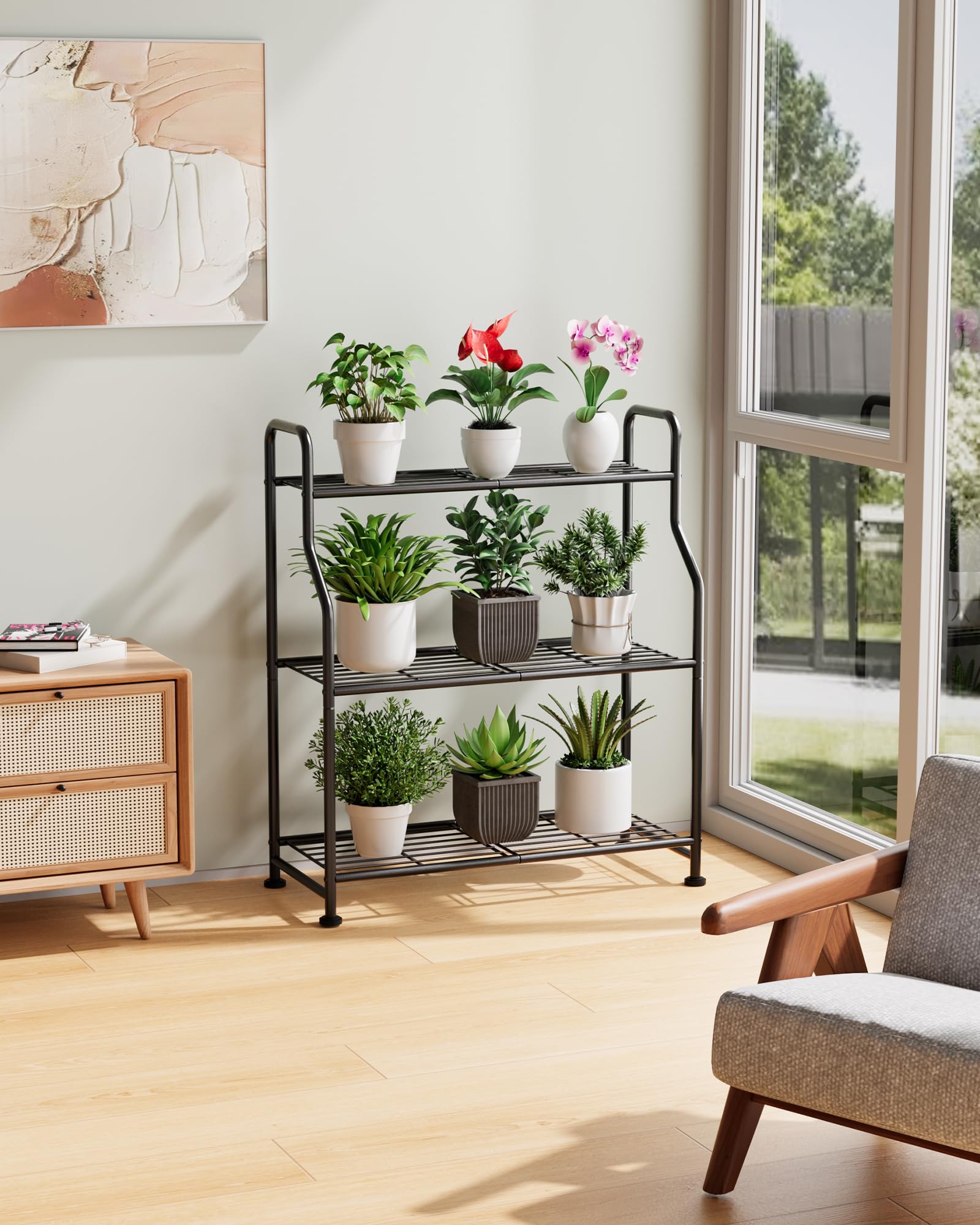 Kitsure adjustable feet keep the stand level on uneven ground.