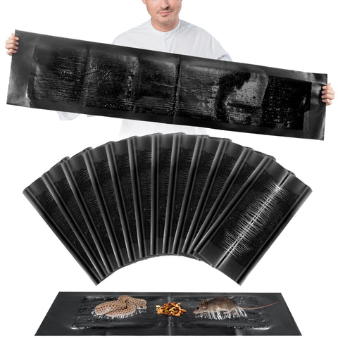 Kittmip 12-pack 47x11 glue traps in action securely catching rodents.