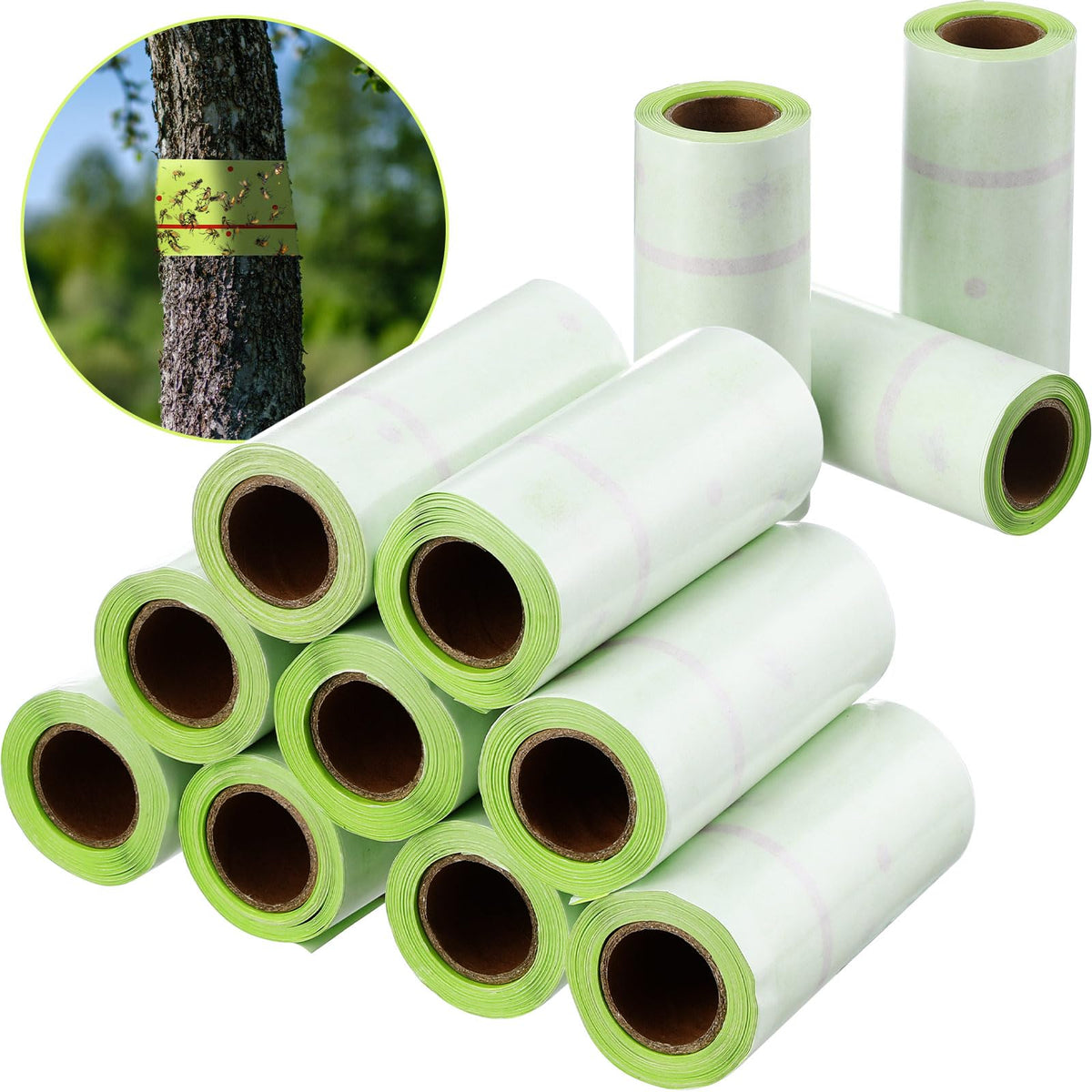 Kittmip 12-rolls trap wrapped around a tree trunk for durable garden protection.