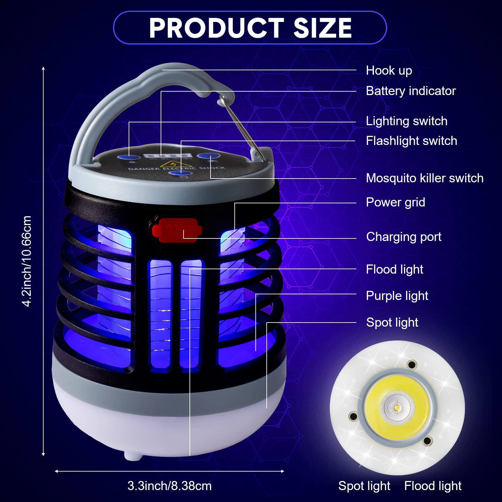 Kittmip 2-Pack 3-in-1 bug zapper side view, great for backyard use
