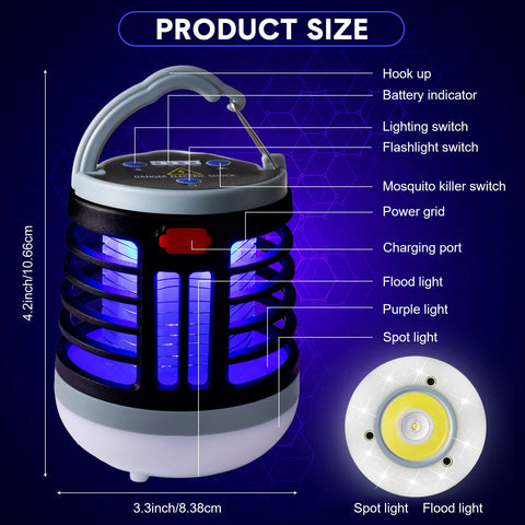 Kittmip 2-Pack 3-in-1 bug zapper side view, great for backyard use