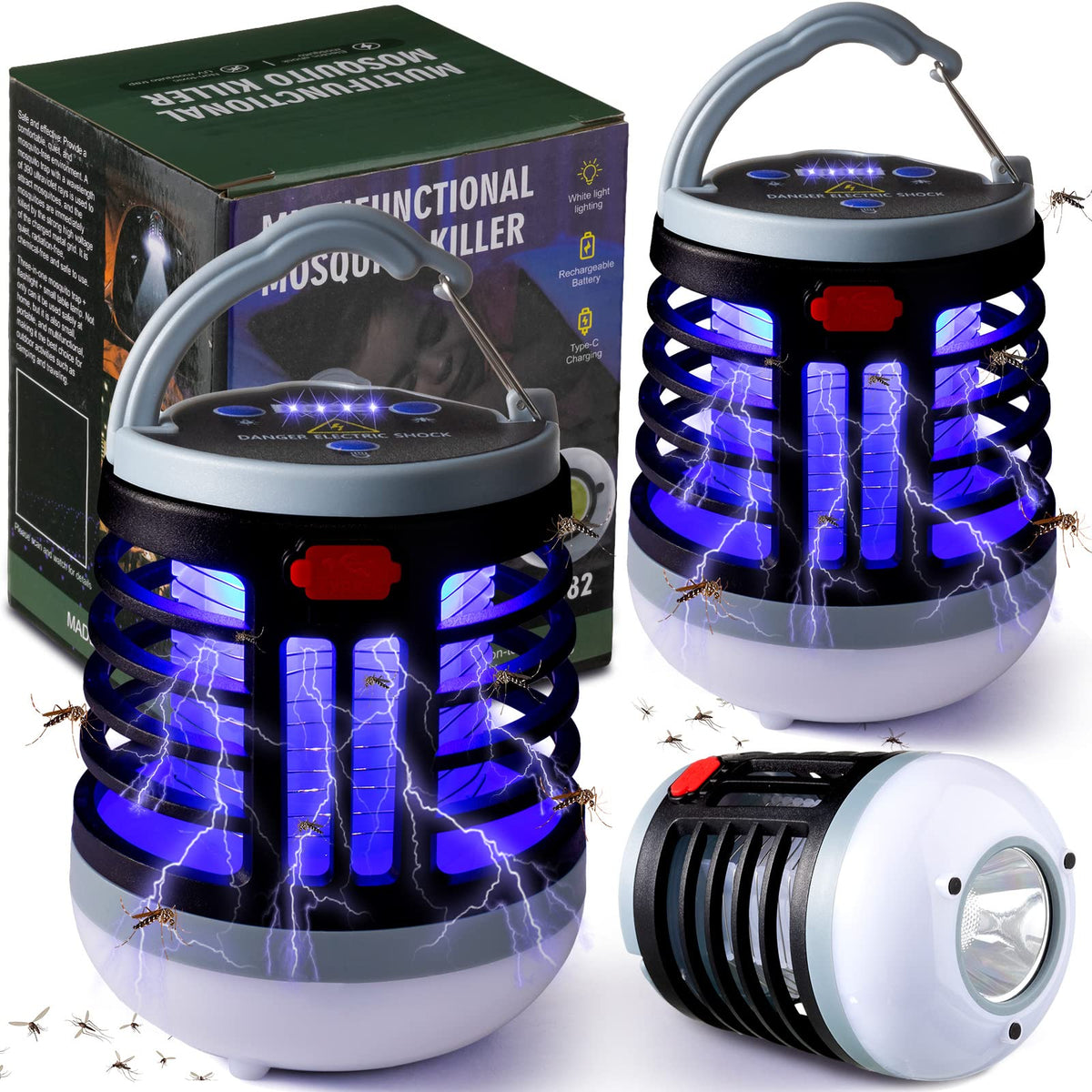 Kittmip 2-Pack 3-in-1 bug zapper top view, ideal for outdoor evenings