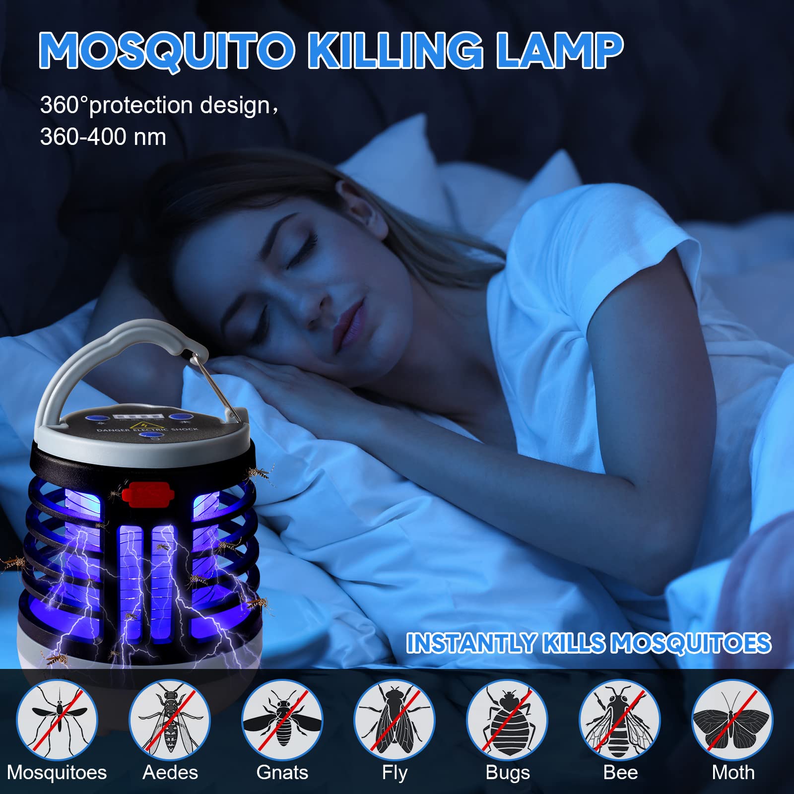 Kittmip 2-Pack 3-in-1 bug zapper waterproof design, suitable for rain