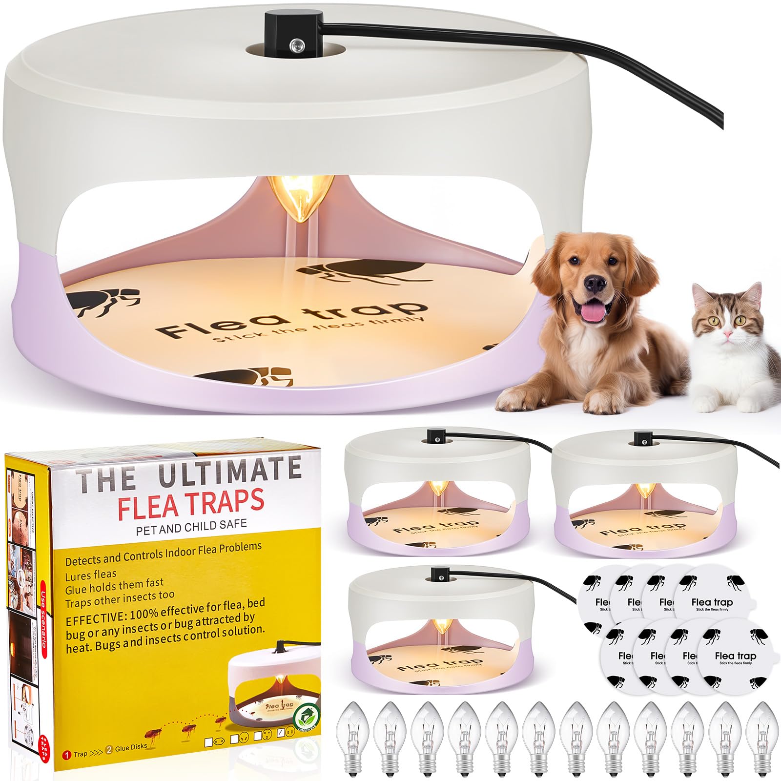 Kittmip four-pack flea traps for indoor use attract fleas safely into the trap