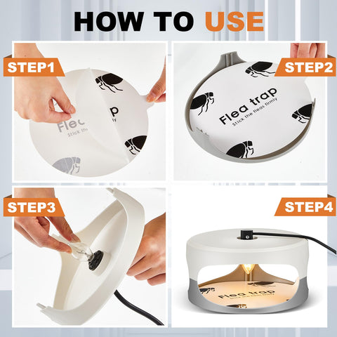 Kittmip indoor flea trap setup suitable for carpets and floors
