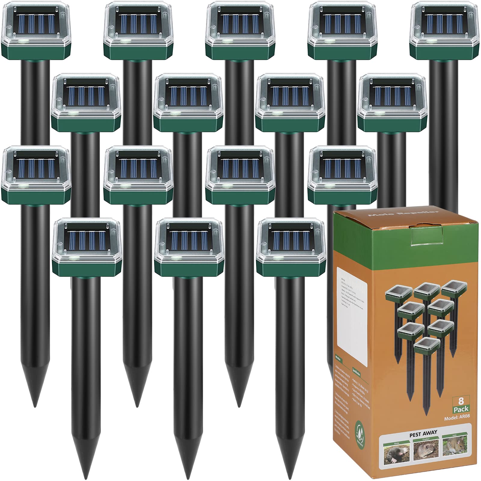Kittmip solar mole repellent 16-pack ready for outdoor protection