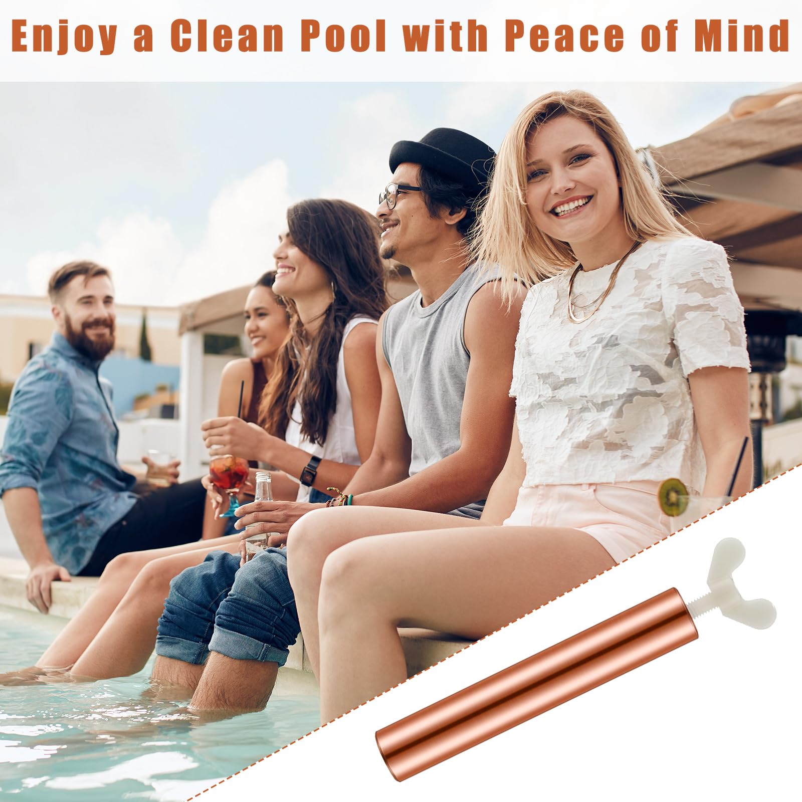 Kittmip solar ionizer image shows durable copper rod for long-lasting pool maintenance.