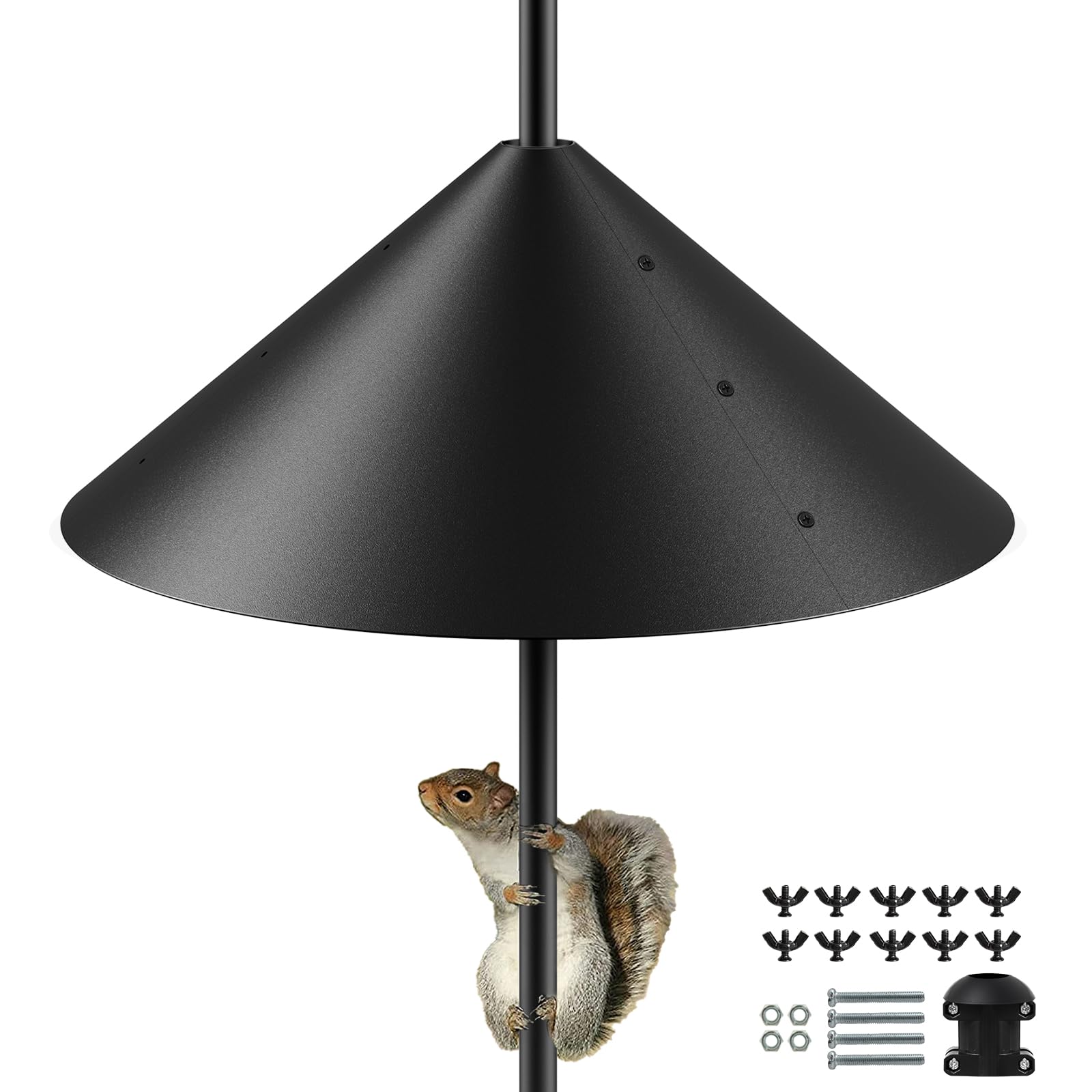 KITVONA 19-inch metal squirrel baffle front view deters persistent chewers and protects backyard feeders.