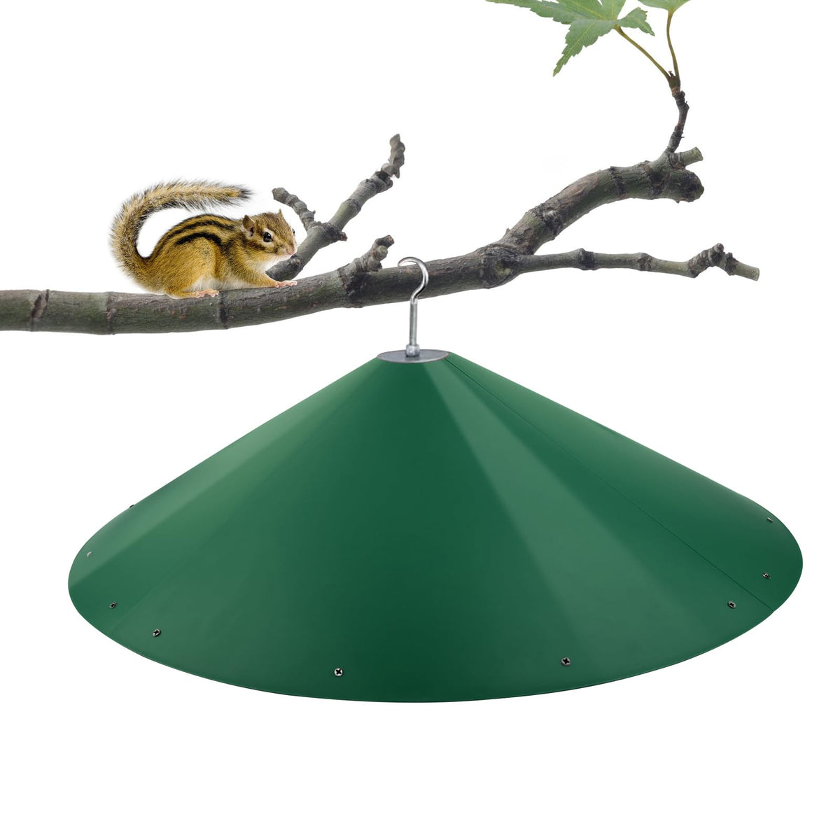 KITVONA 24-inch green baffle; side view deters squirrels from climbing.