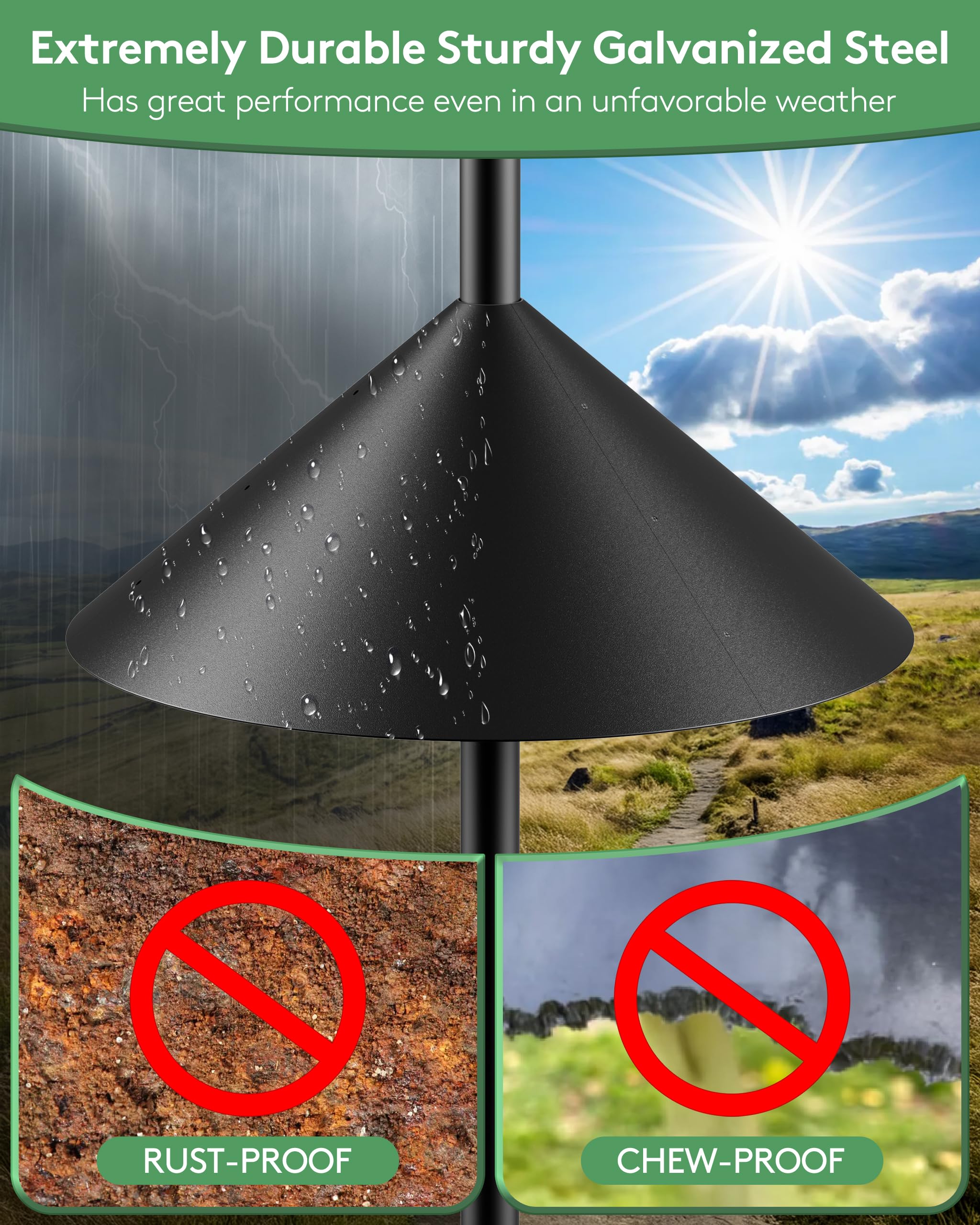 KITVONA metal baffle guards bird feeders with a rust-proof finish for outdoor use.