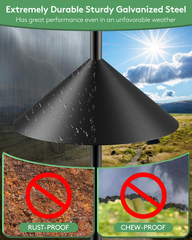 KITVONA metal baffle guards bird feeders with a rust-proof finish for outdoor use.