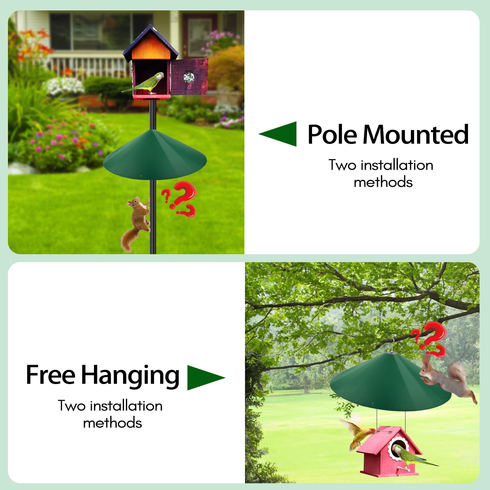 KITVONA squirrel guard with wide diameter; reduces access to bird feeders.