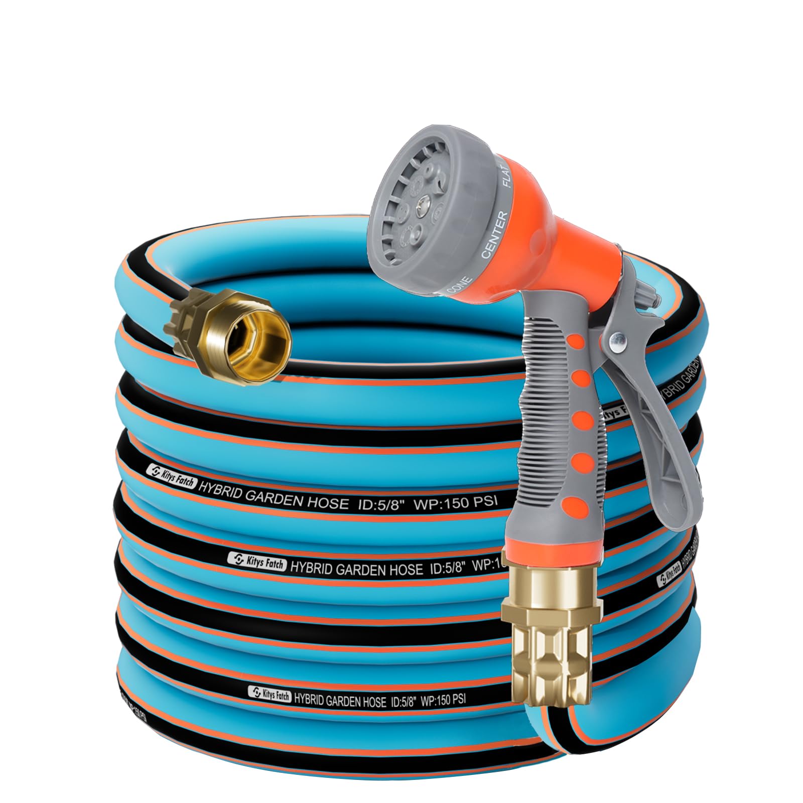 Kitys Fatch 25ft hose extended for easy reach in yards and gardens.