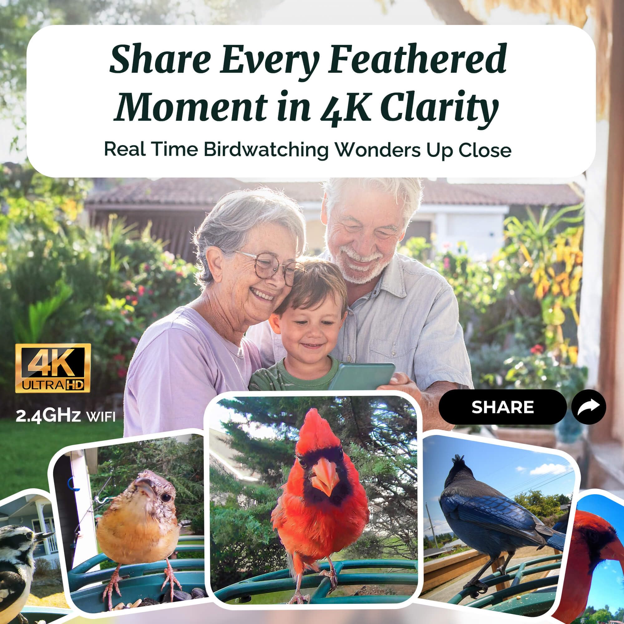 Kiwibit Smart Bird Feeder 4K live stream offers vibrant birds in real time.