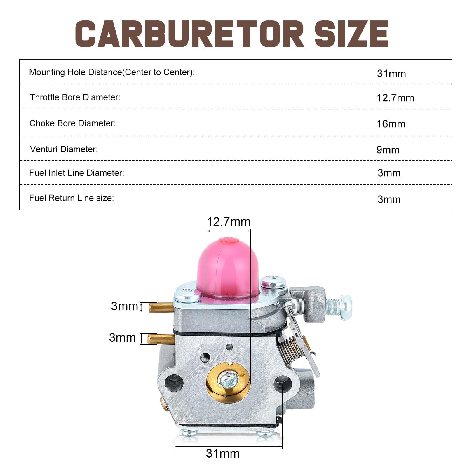 Kizut 753-06190 carburetor with Walbro WT-973 connection for reliable fuel flow