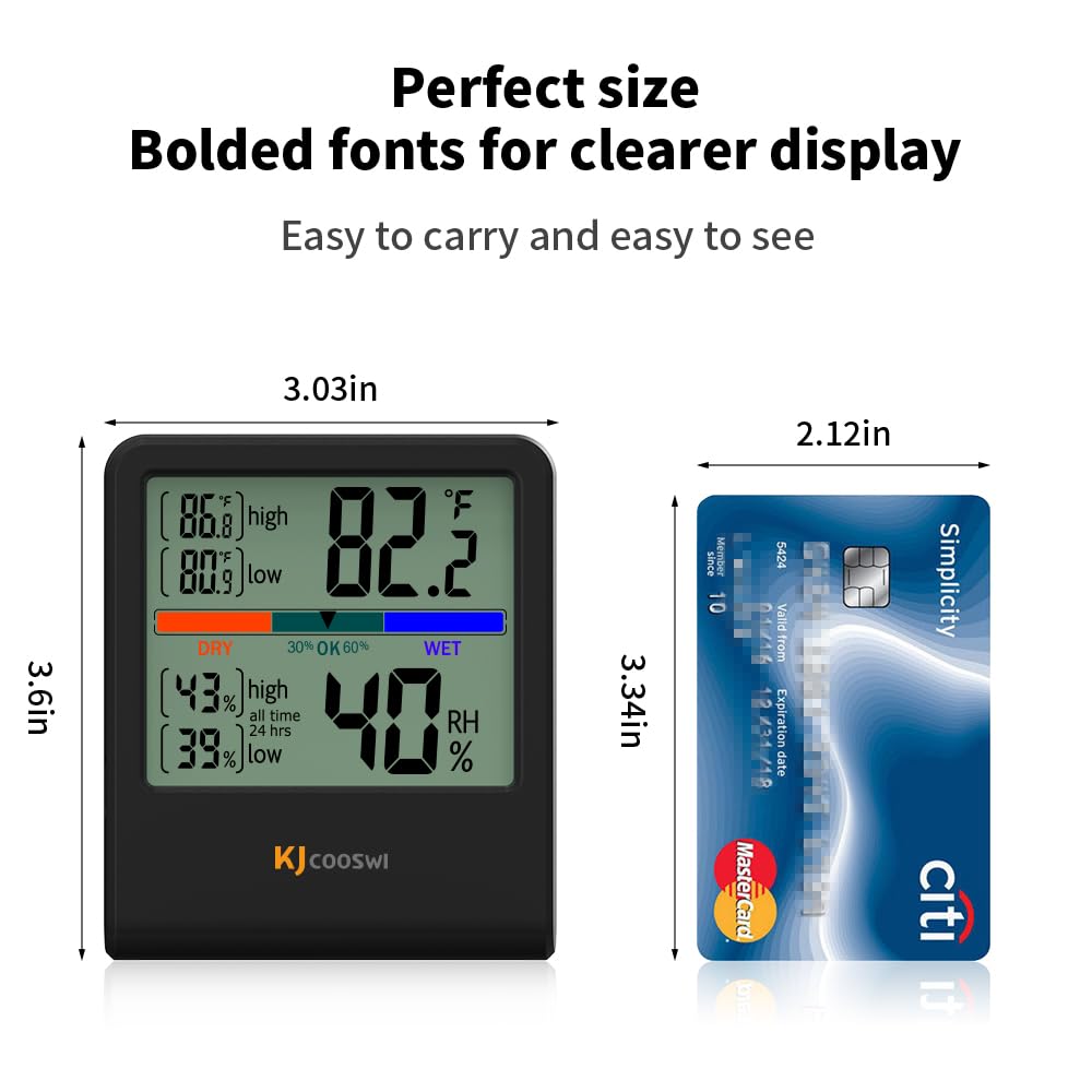 KJCOOSWI air comfort indicator displays dry, comfortable, or wet conditions at a glance.