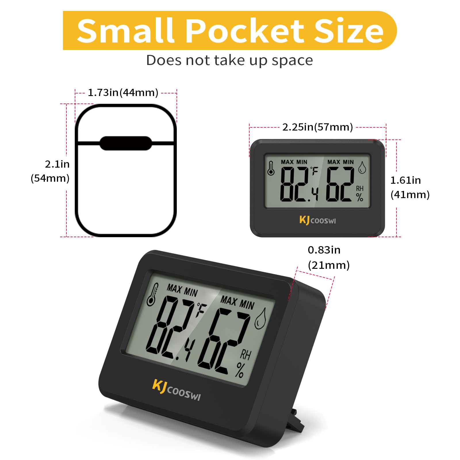 KJCOOSWI digital hygrometer-thermometer with 10-second updates for real-time readings.