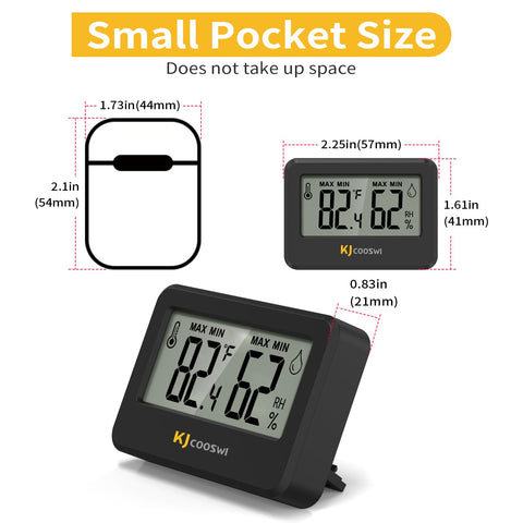 KJCOOSWI digital hygrometer-thermometer with 10-second updates for real-time readings.