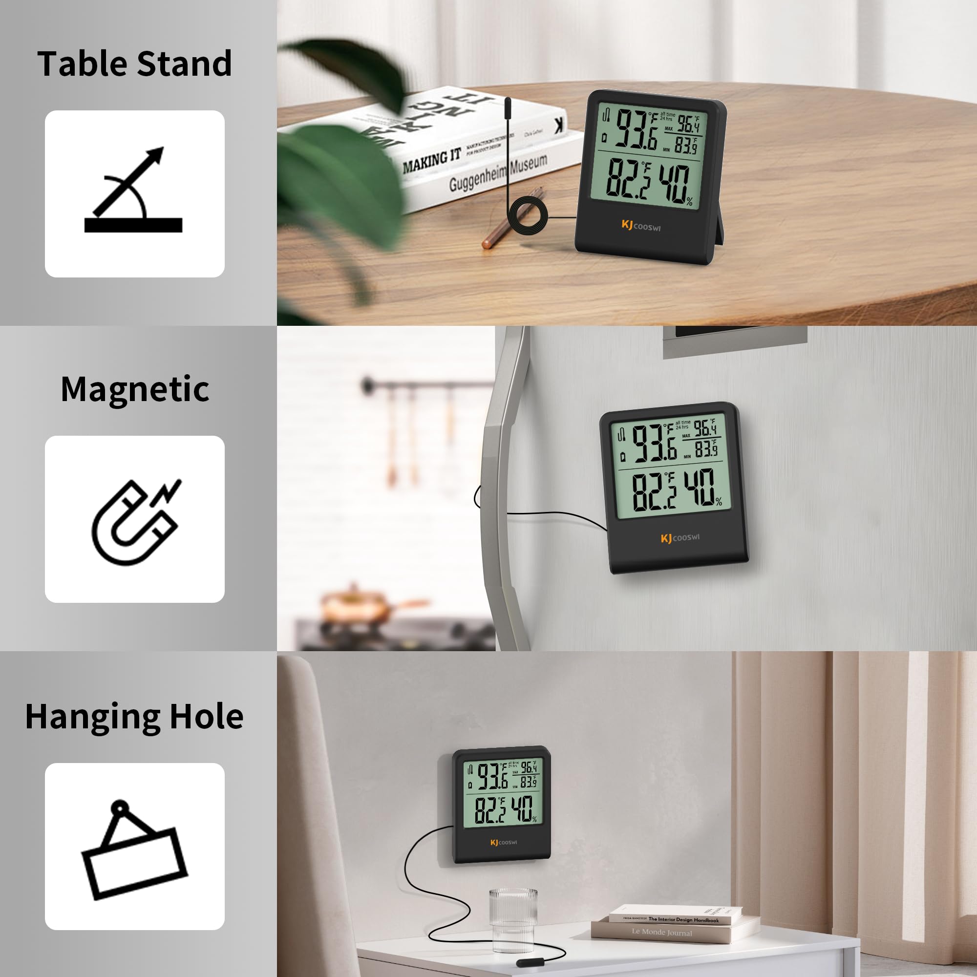 KJCOOSWI temperature monitor ideal for greenhouse, refrigerator, aquarium, and more