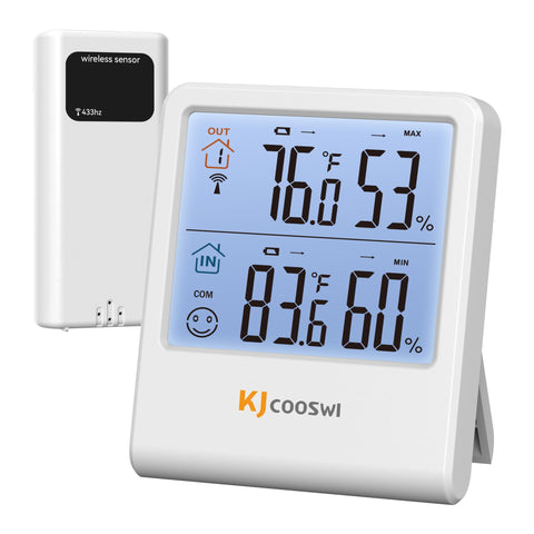 KJCOOSWI indoor outdoor thermometer hygrometer with display for real-time home and patio readings