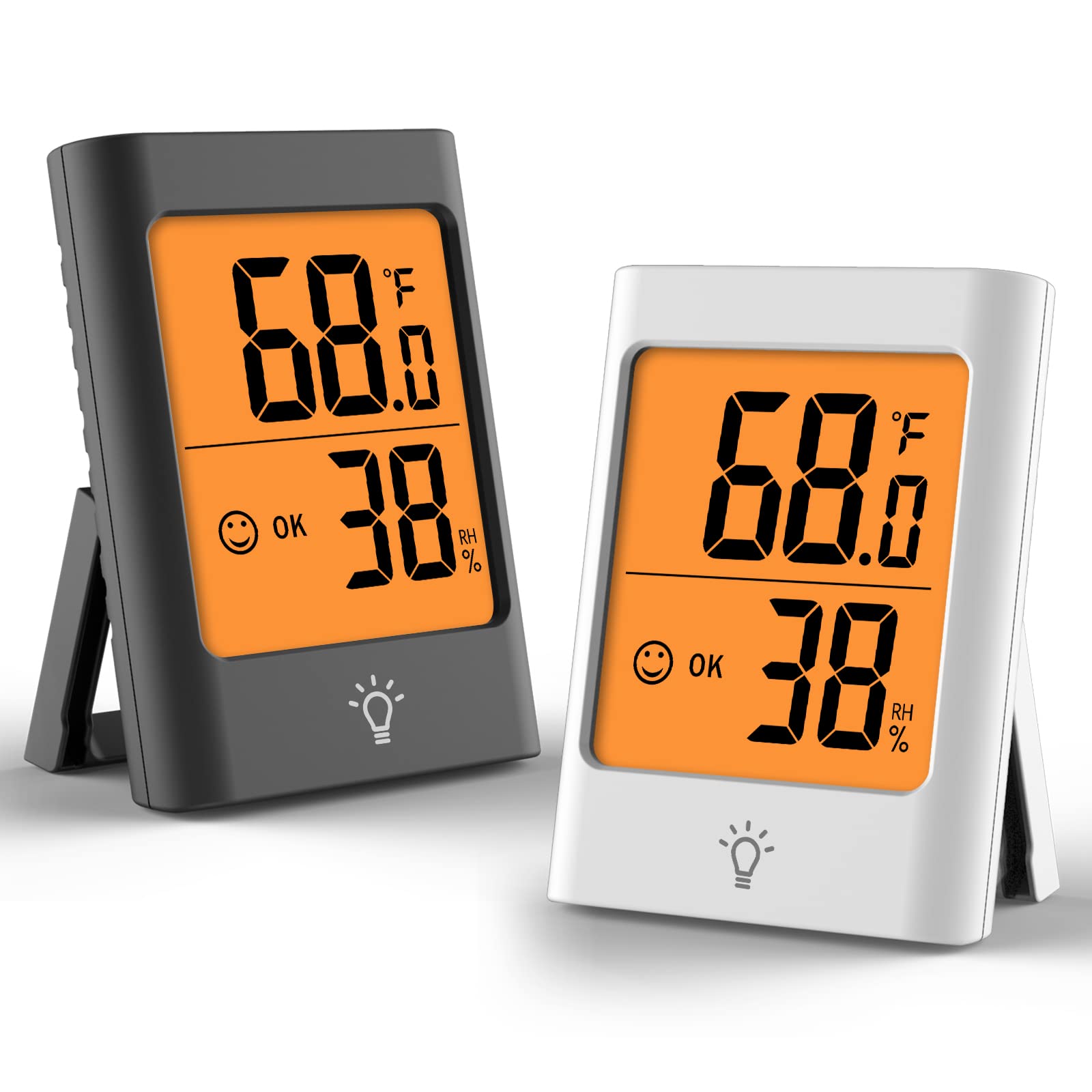 KJCOOSWI Indoor Thermometer front display shows current temperature and humidity clearly.