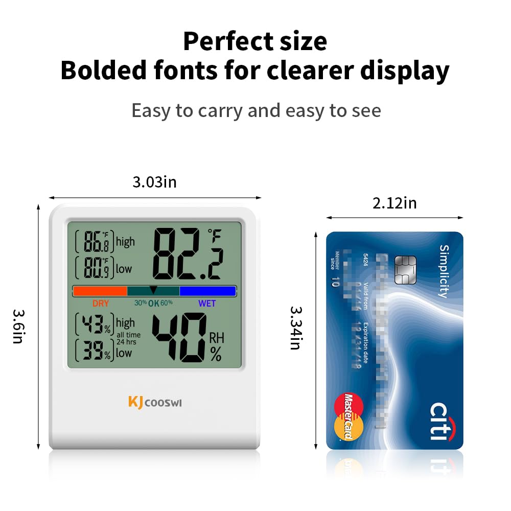 KJCOOSWI indoor thermometer and humidity sensor for accurate climate awareness in home or office.